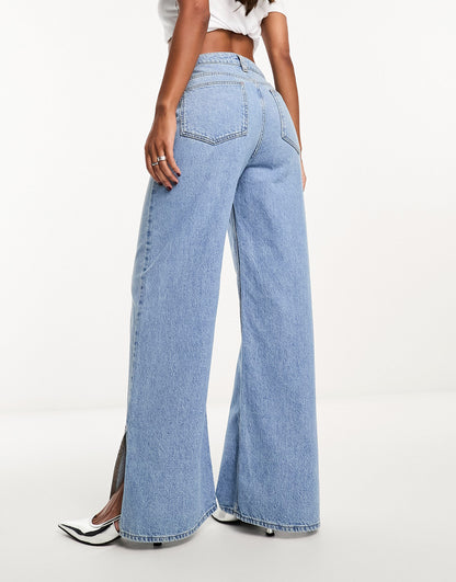 ASOS DESIGN wide leg dad jeans with split in blue