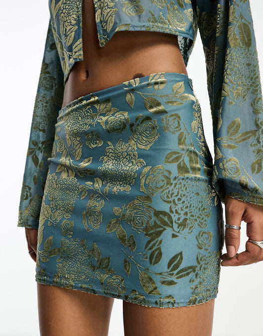 Emory Park floral print mini skirt co-ord in deep green