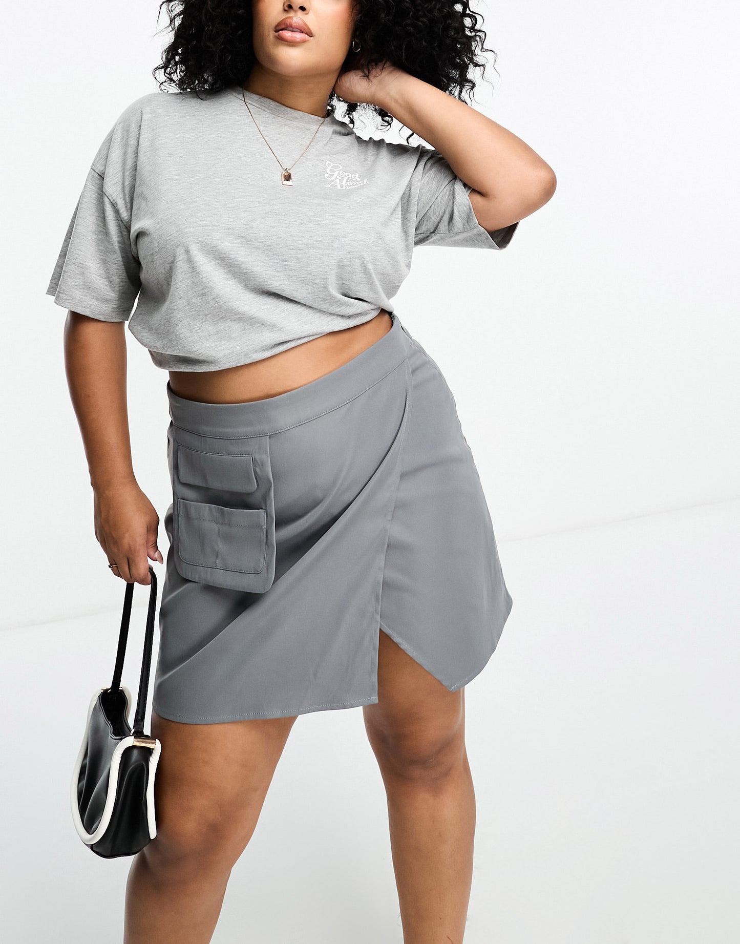 Lola May Plus utility mini skirt in charcoal