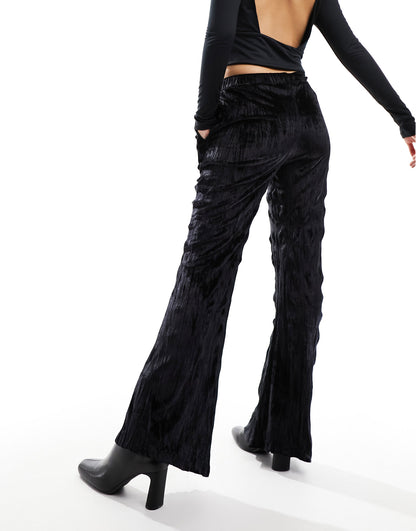 Bolongaro Trevor velvet plisse flared trouser in black