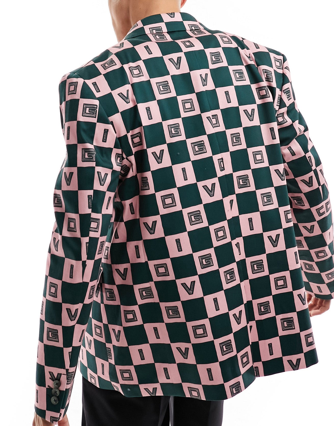 Viggo checkerboard print suit jacket in green