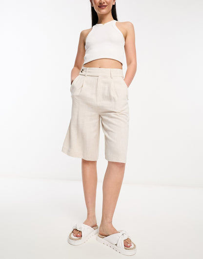 Stradivarius longline linen short in natural