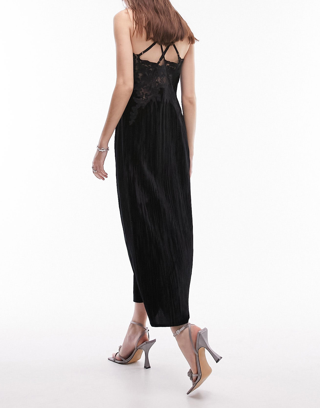 Topshop velvet and lace midi slip dress in black