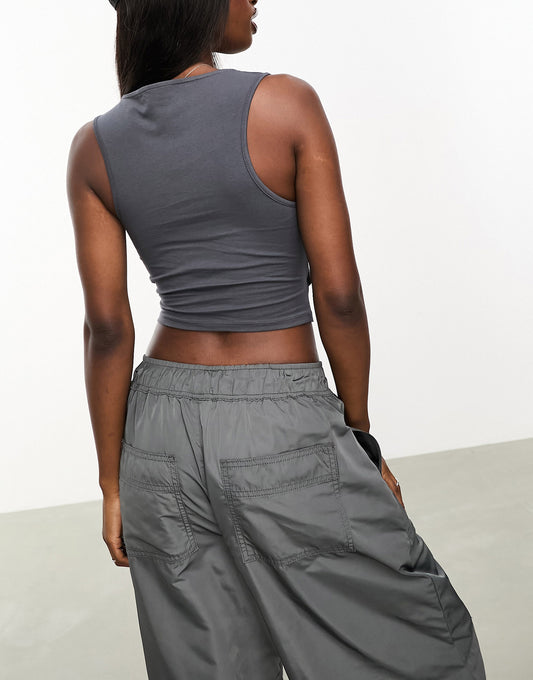 ASOS DESIGN cotton racer slashed crop top in charcoal