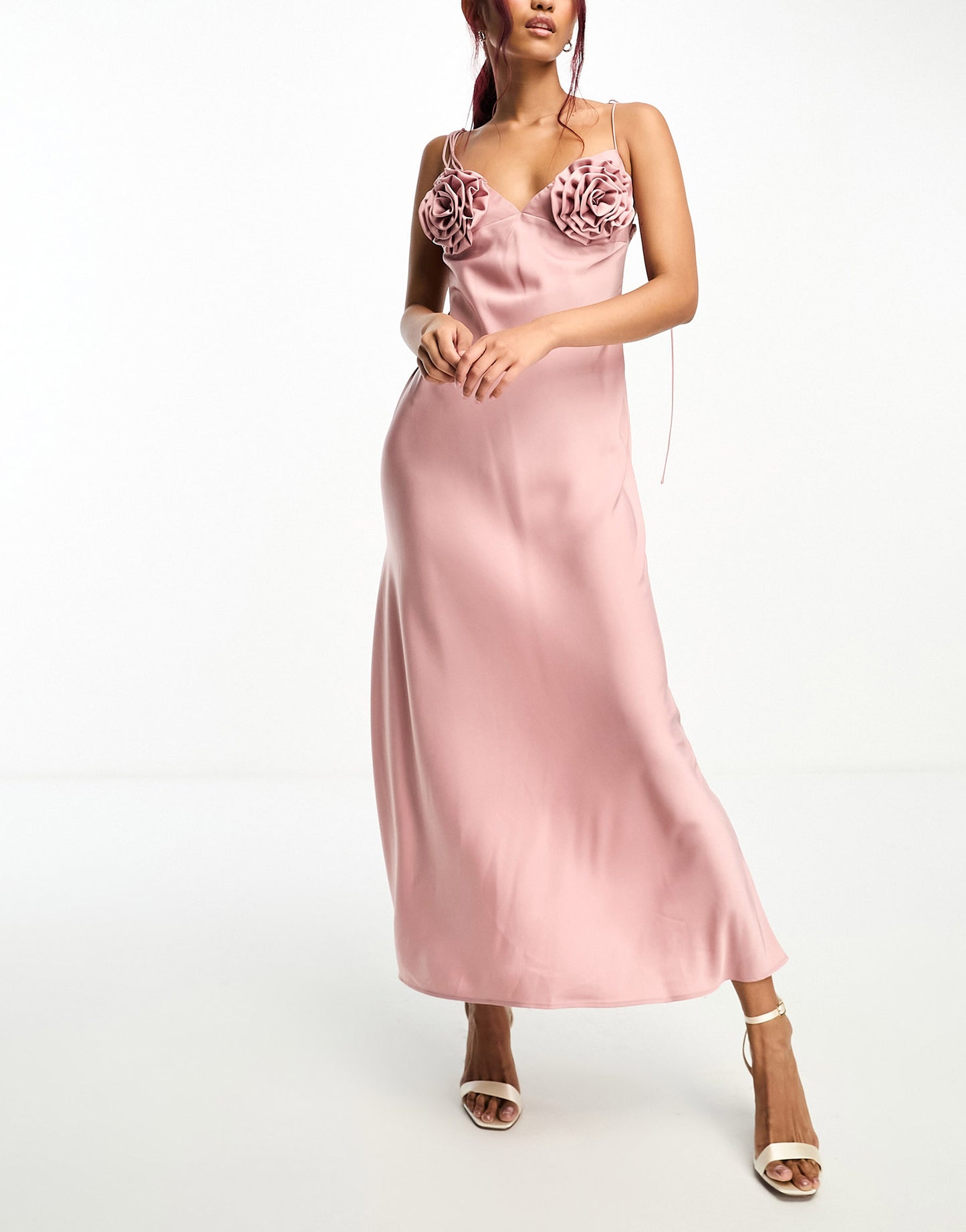 Bardot satin midi dress in pink rose