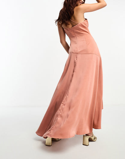 Bardot one shoulder maxi dress in rose