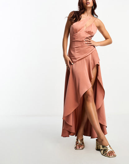 Bardot one shoulder maxi dress in rose