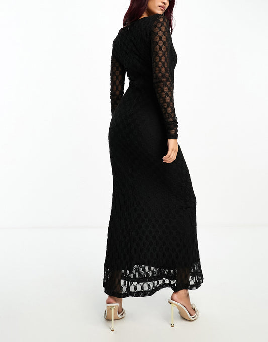 Bardot lace midi dress in black