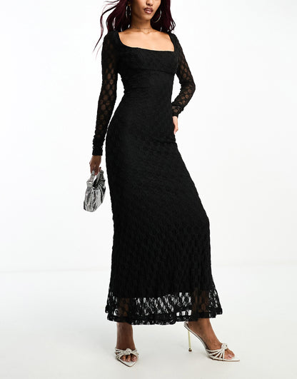 Bardot lace midi dress in black