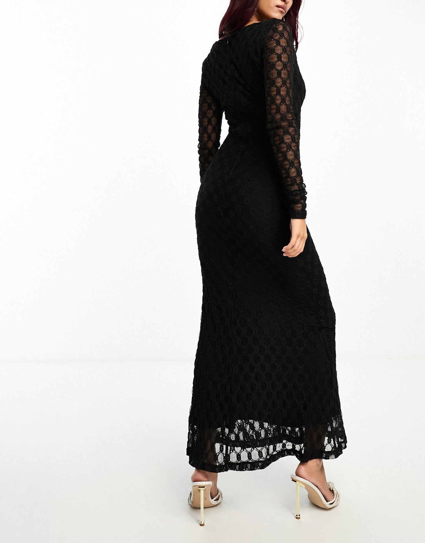 Bardot lace midi dress in black