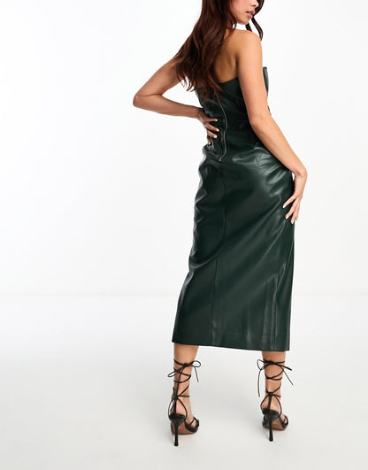 Bardot PU midi dress in evergreen