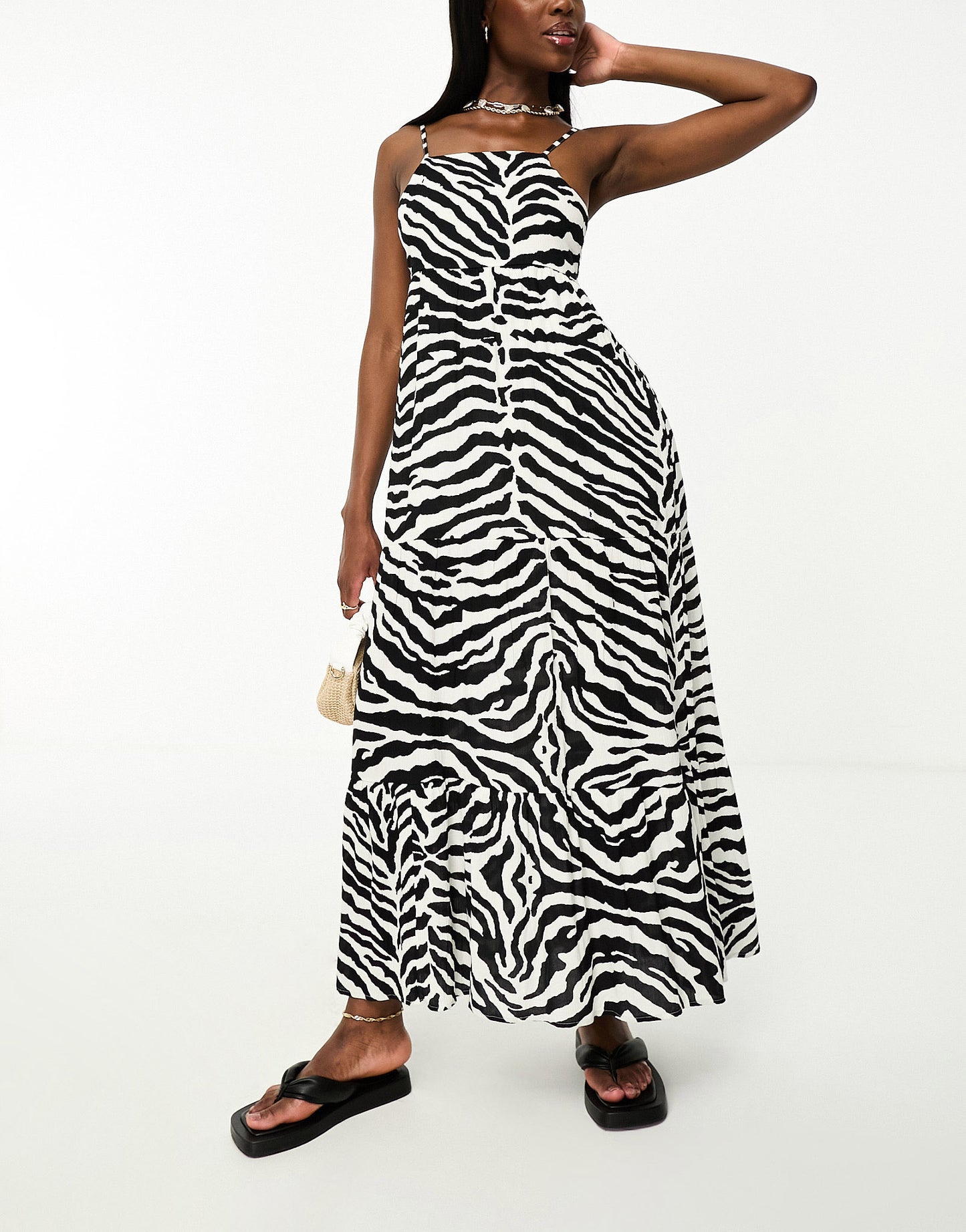 IIsla & Bird tiered maxi beach dress in black and white zebra print