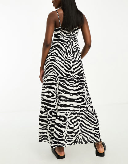 IIsla & Bird tiered maxi beach dress in black and white zebra print