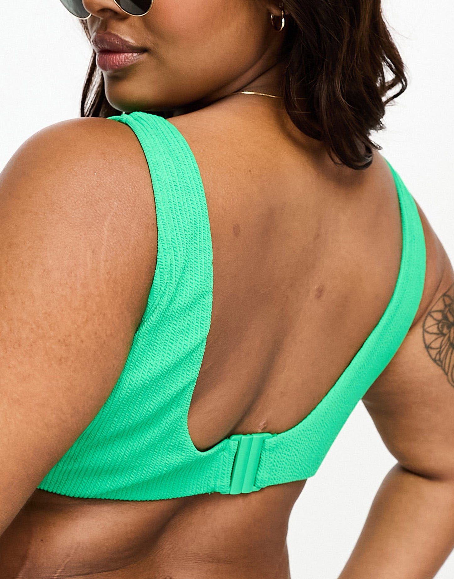 Simply Be square neck crinkle bikini top in bright green