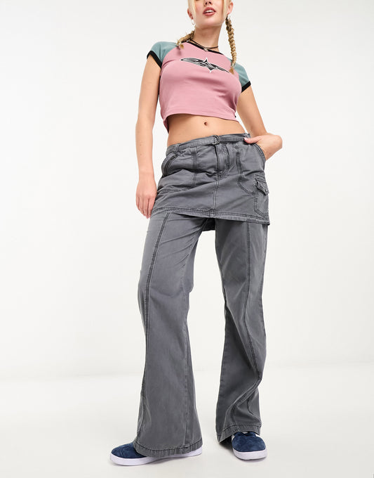 Reclaimed Vintage Y2K skirt trouser hybrid in washed charcoal