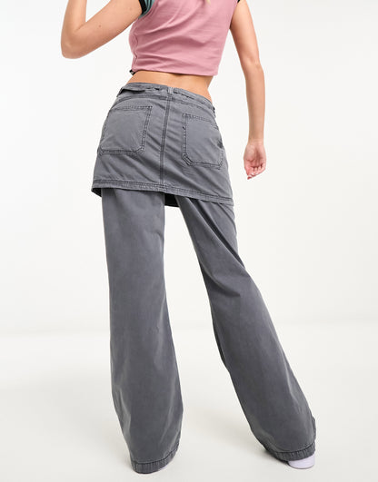 Reclaimed Vintage Y2K skirt trouser hybrid in washed charcoal