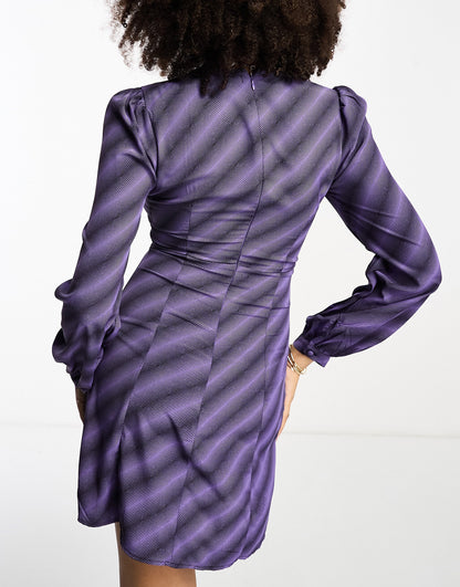 Glamorous v neck puff sleeve mini dress in purple optical print