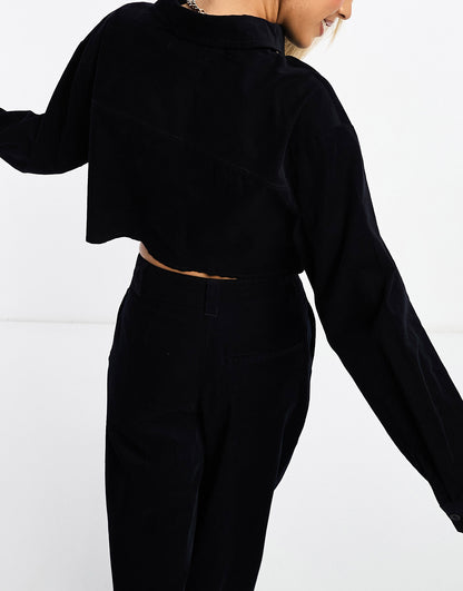 ASOS DESIGN cord cropped shirt in ink co-ord