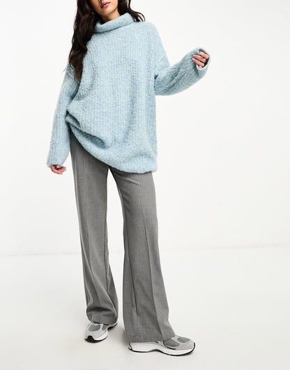 ASOS DESIGN oversized roll neck jumper in boucle yarn in blue