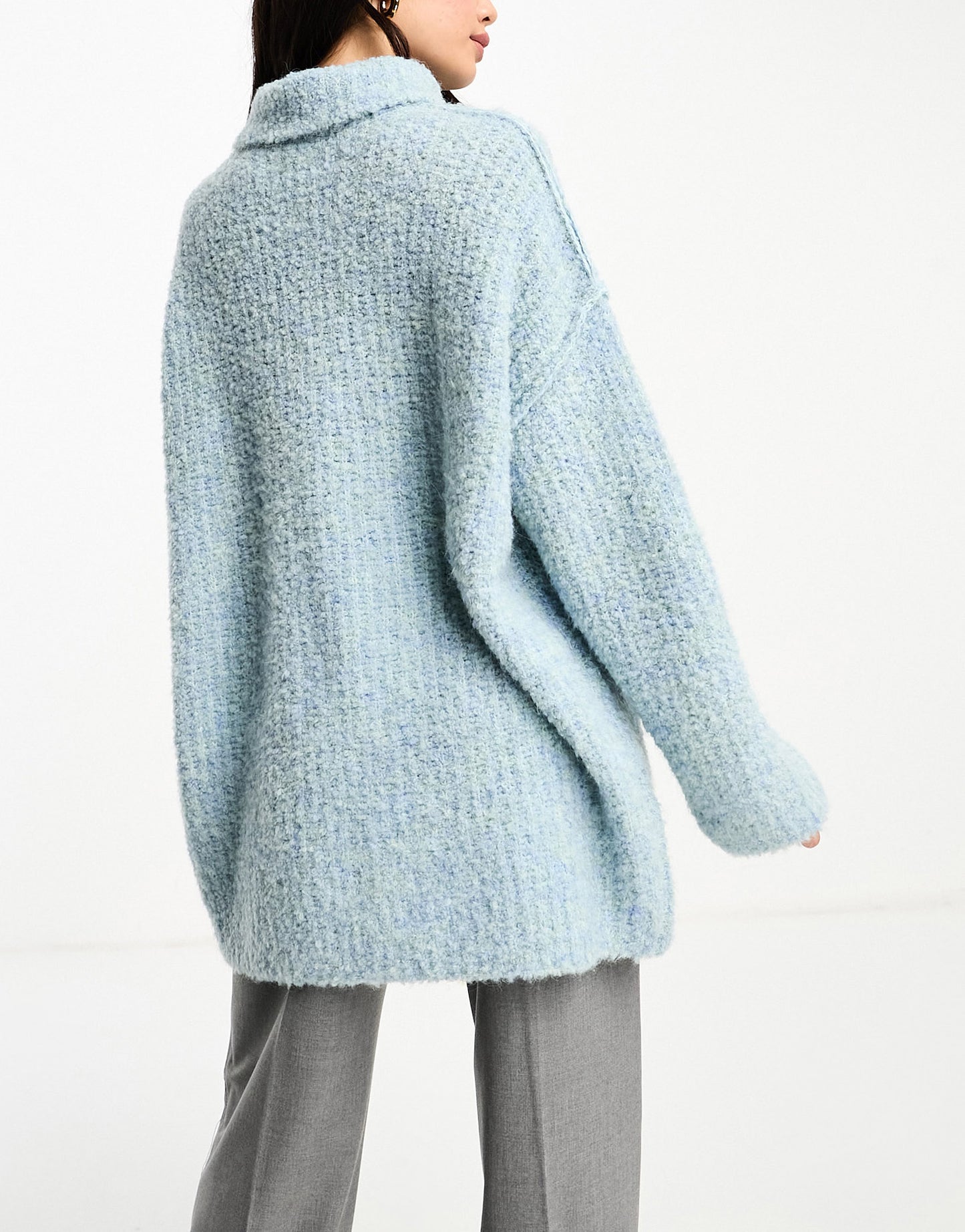 ASOS DESIGN oversized roll neck jumper in boucle yarn in blue