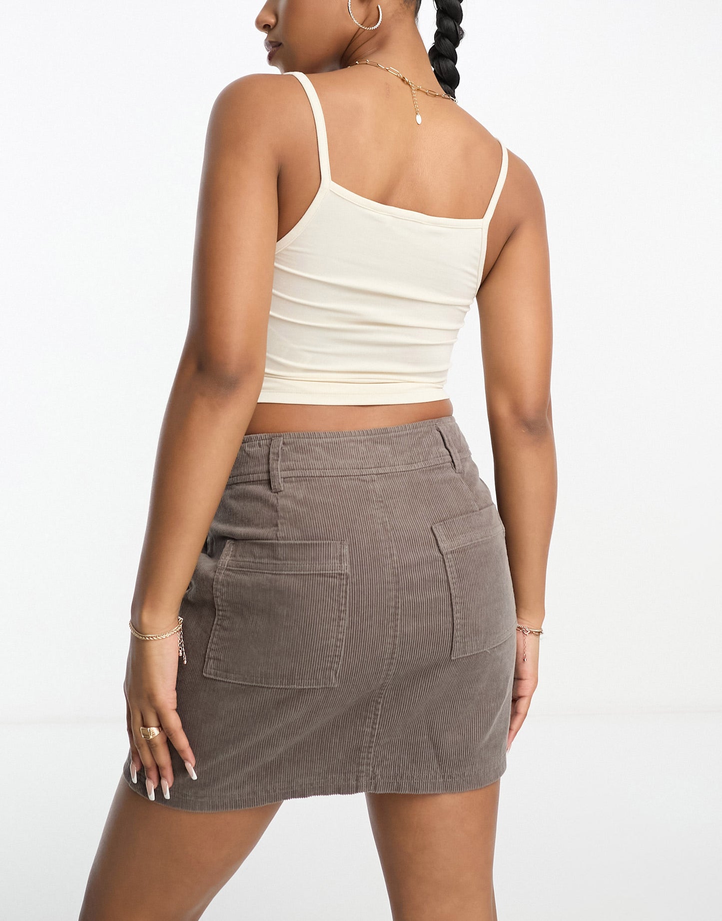 ASOS DESIGN cord pocket a-line mini skirt in taupe