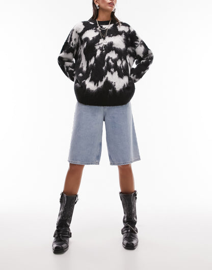 Topshop knitted oversized animal jumper in mono