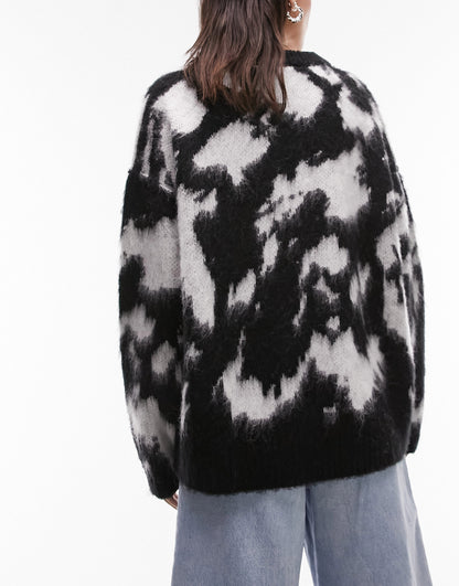 Topshop knitted oversized animal jumper in mono