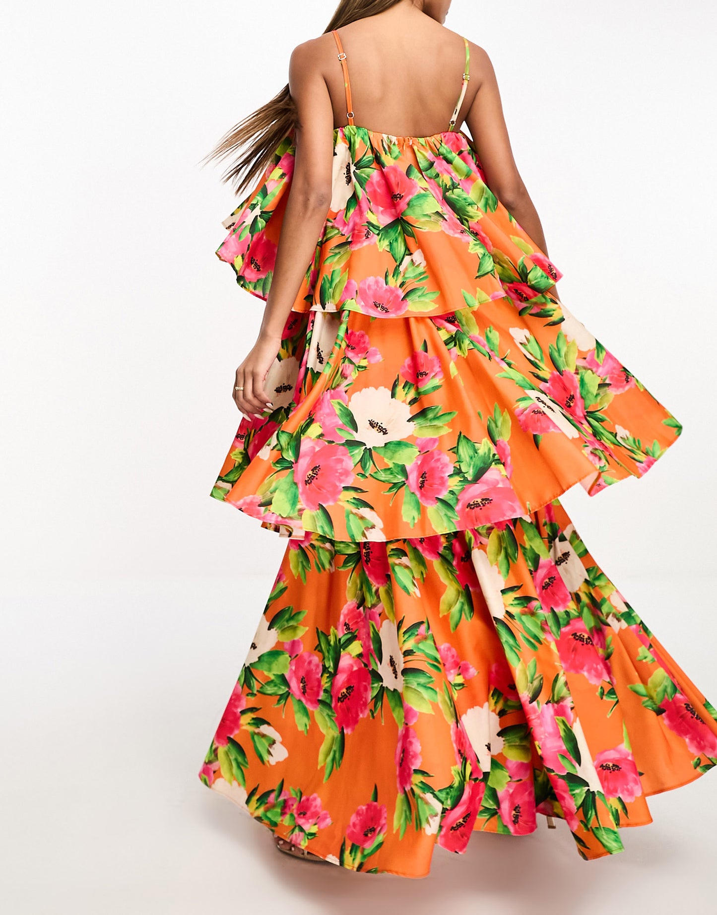 Forever Unique tiered midaxi dress in orange floral print