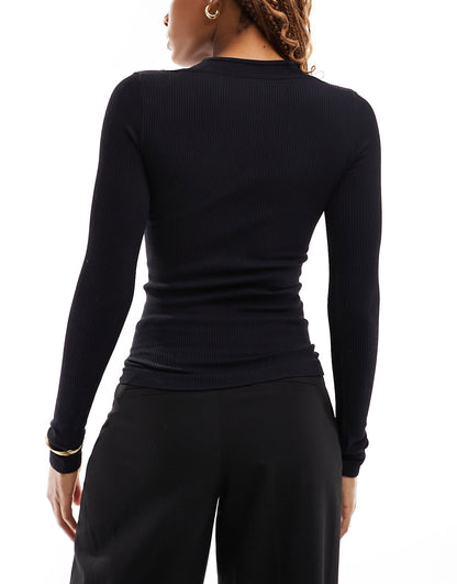 ASOS DESIGN seamless double layer long sleeve top in rib black