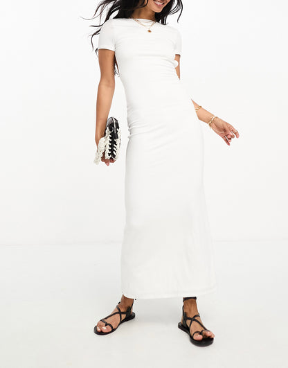 ASOS DESIGN soft touch capped sleeve scoop back maxi dress with in ivory