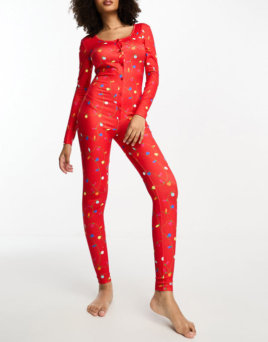 Loungeable pyjama jumpsuit with fairy light print