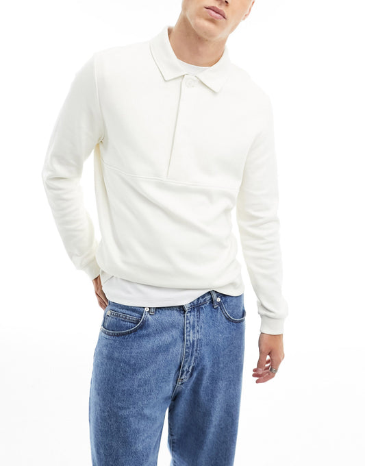 ASOS DESIGN oversized polo sweatshirt in off white