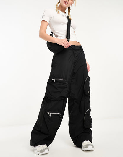 HUGO Harameri wide leg cargo trousers in black