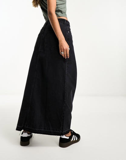 Pull&Bear denim midi skirt with split front in black