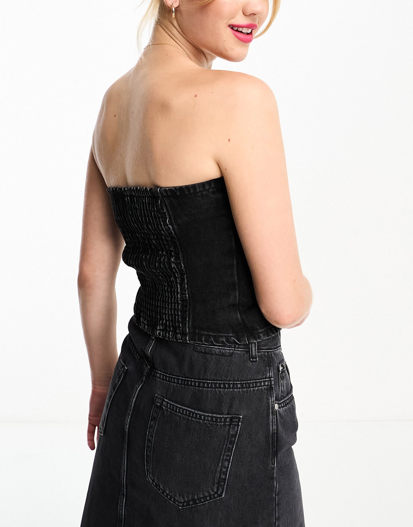 Pull&Bear bandeau denim corset co-ord in black