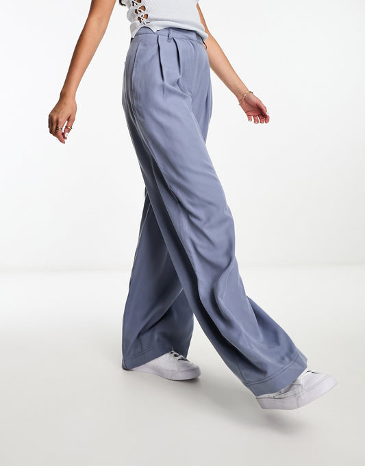 ASOS DESIGN casual wide leg trouser in blue