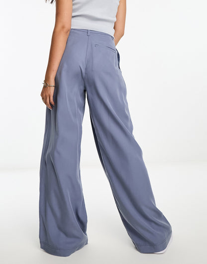 ASOS DESIGN casual wide leg trouser in blue