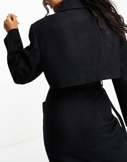 ASOS DESIGN mega crop formal jacket with patch pockets in navy