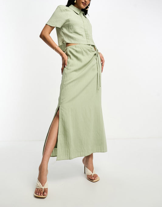 NA-KD co-ord cut out detail midi skirt in soft green