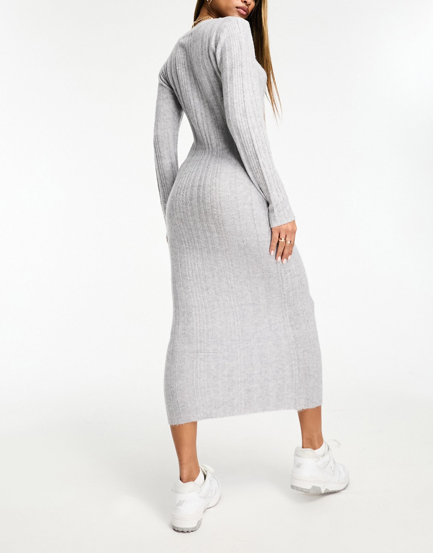 In The Style textured rib midi jumper dress in grey