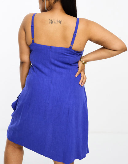 ONLY Curve linen blend wrap mini dress in royal blue