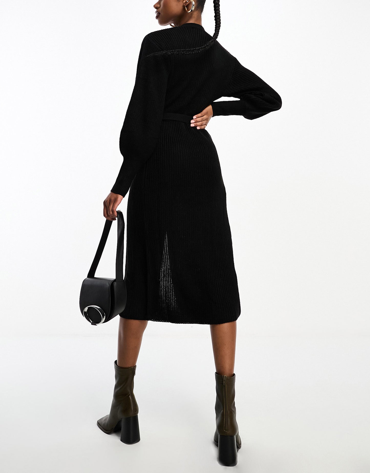 In The Style exclusive knitted wrap midi jumper dress in black