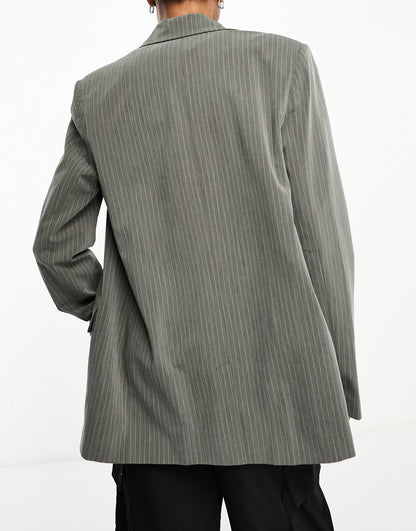 ASOS DESIGN Tall double breasted blazer in grey pinstripe