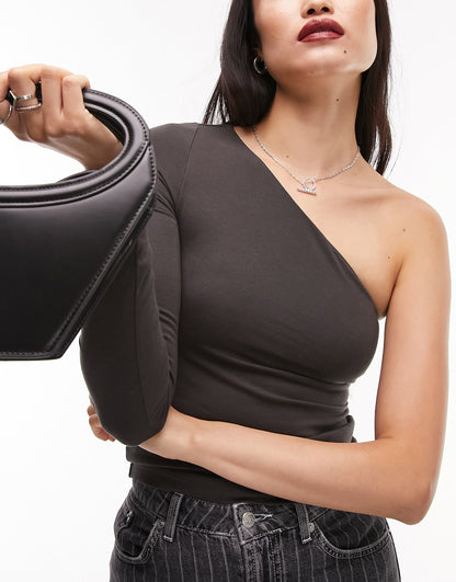 Topshop premium clean one shoulder in charcoal