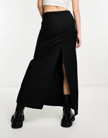 Weekday Grace maxi skirt with back split in black