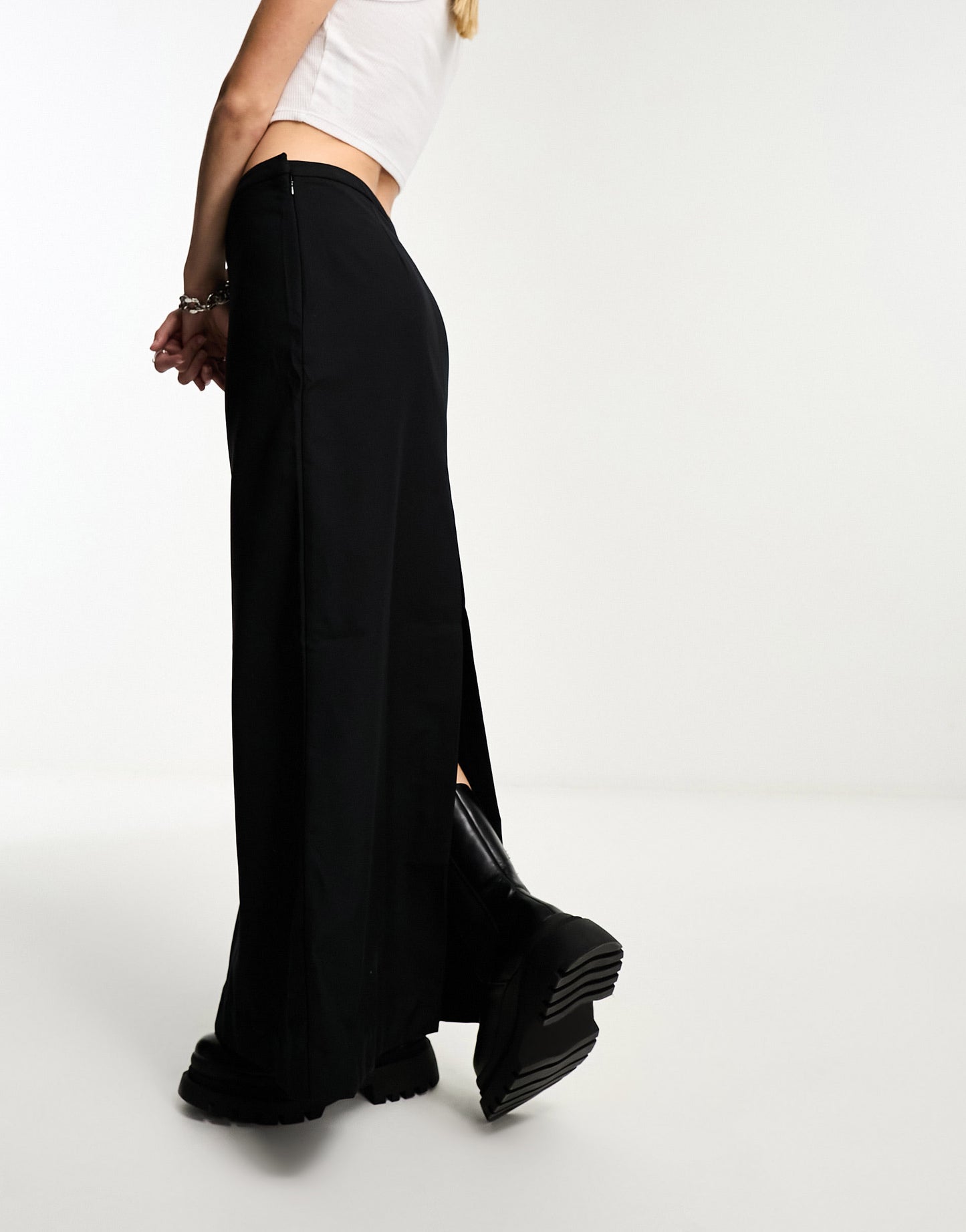 Weekday Grace maxi skirt with back split in black