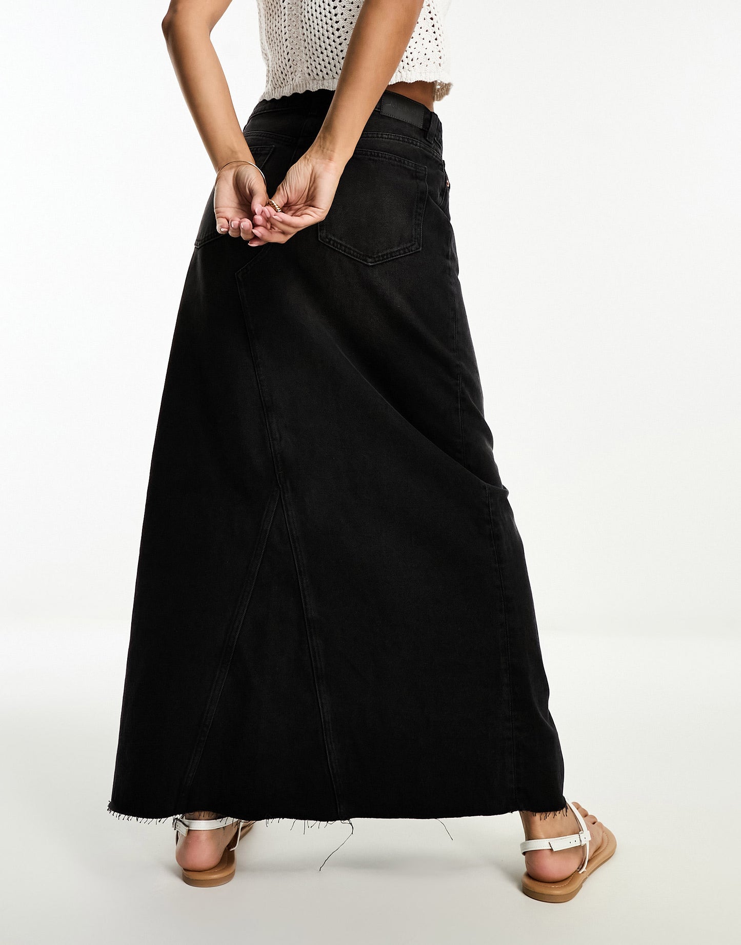 Monki denim maxi skirt in washed black