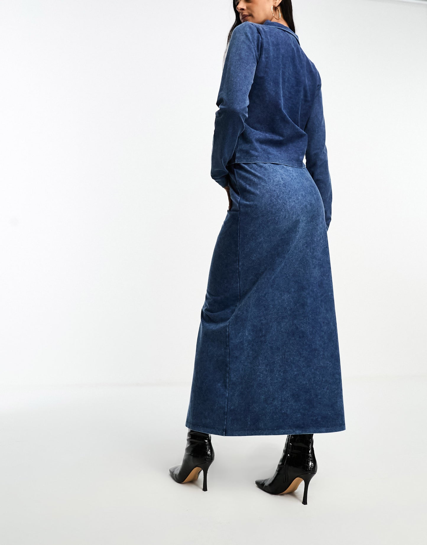 ASOS DESIGN column maxi skirt co-ord in washed denim blue