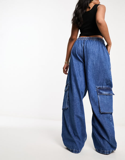 ASOS DESIGN parachute pant in mid blue