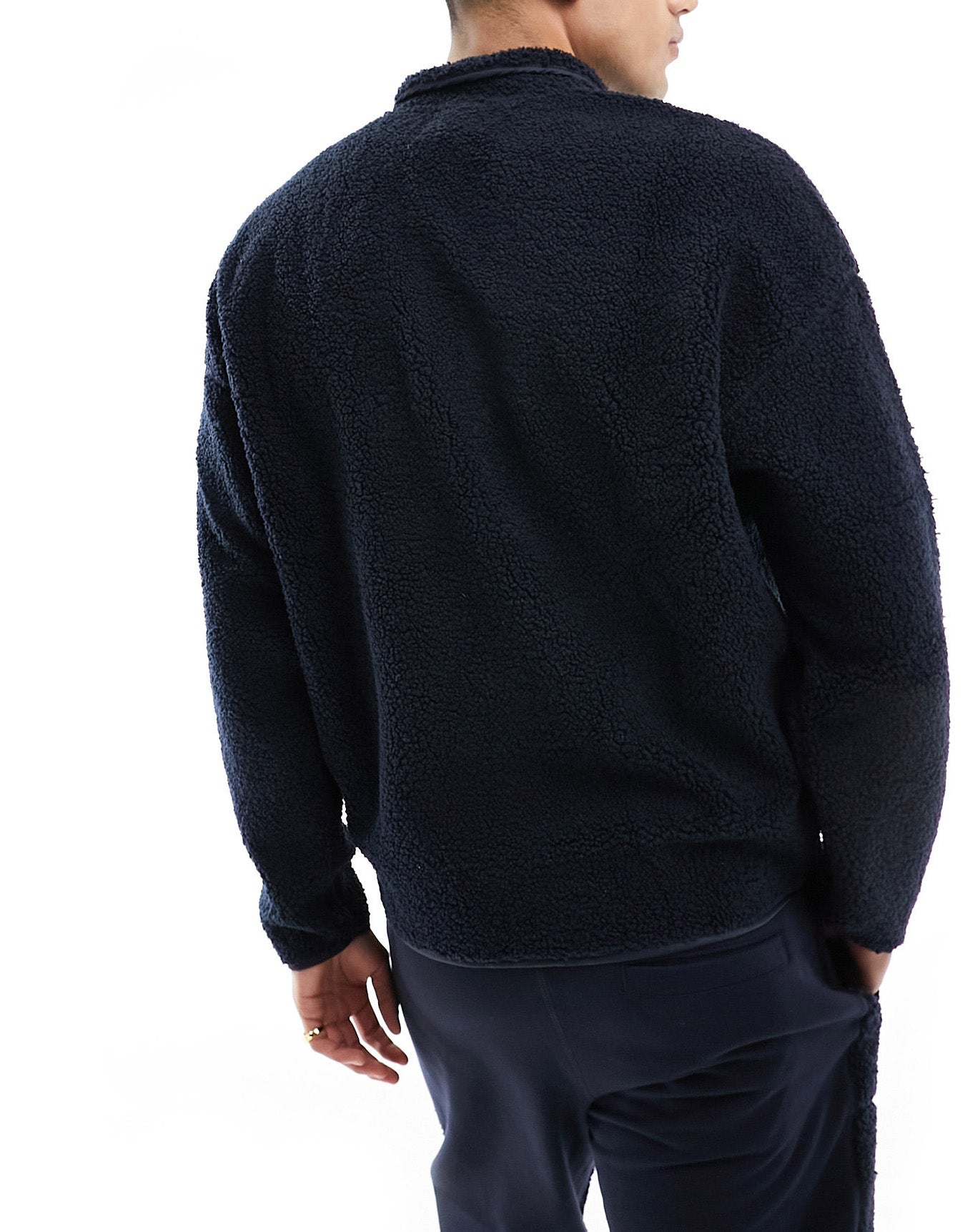 Armani Exchange zip thru borg sweatshirt in navy